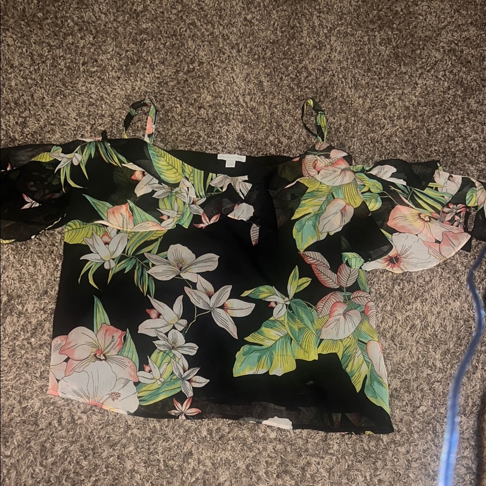 New York & Company Pink Orange Sleeveless Crop Blouse